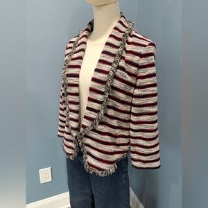 Express Striped Fringe Trim Open Front Jacket Small Boho Western